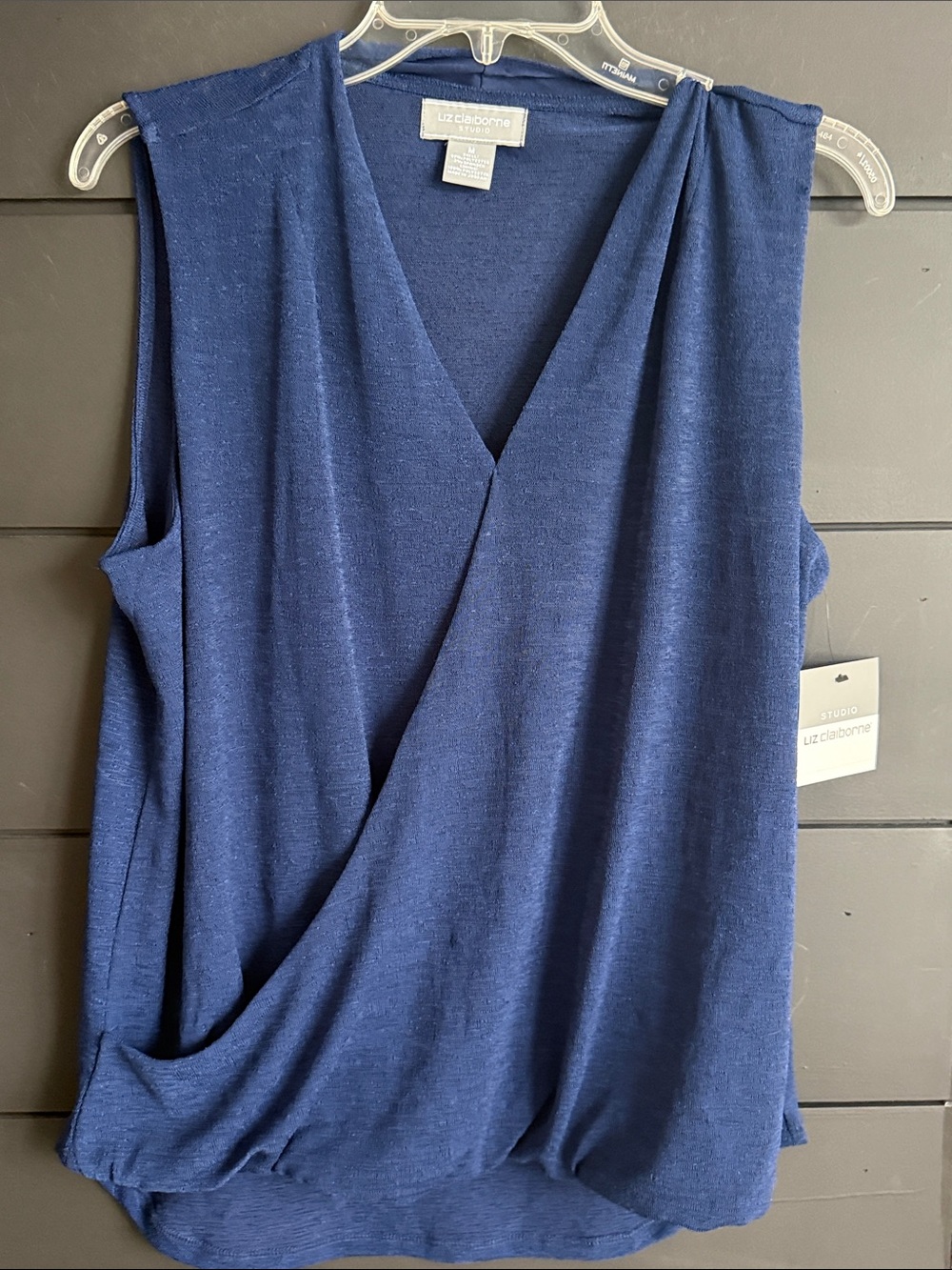 Liz Claiborne Blue Sleeveless Wrap-Front Blouse M